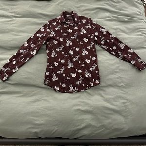 Express long sleeve Dark red floral button-up.